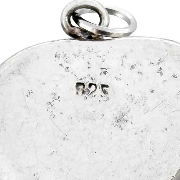 Vintage Sterling Silver 925 Dyed Mother Of Pearl Purple Enamel Heart Pendant - Picture 6 of 8